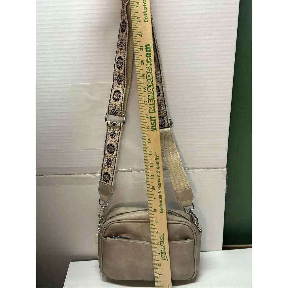 CLUCI Small Crossbody Bag Vegan Leather Boho Guitar Strap Beige NWT
